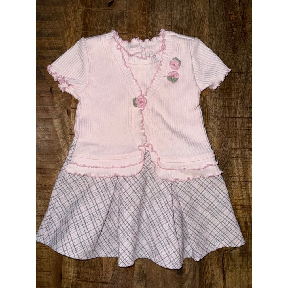 Vintage Y2K Thomas Baby Girl Dress 18M Pink Plaid Roses Coquette Cottagecore